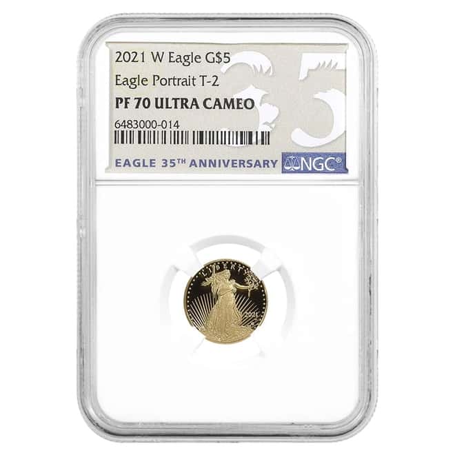 2021-W 1/10 oz $5 Proof Gold American Eagle Type 2 NGC PF 70 UCAM