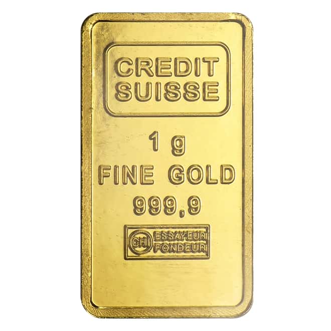 1 gram Credit Suisse Gold Bar .9999 Fine (In Assay) 