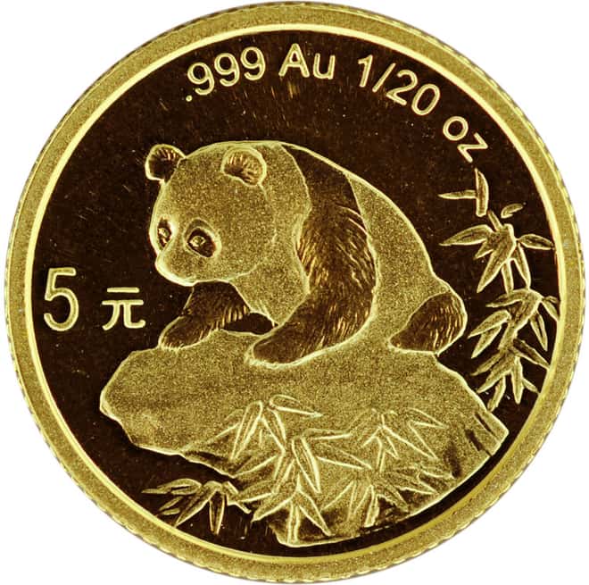1999 1/20 oz Chinese Gold Panda 5 Yuan Small Date BU (Sealed)