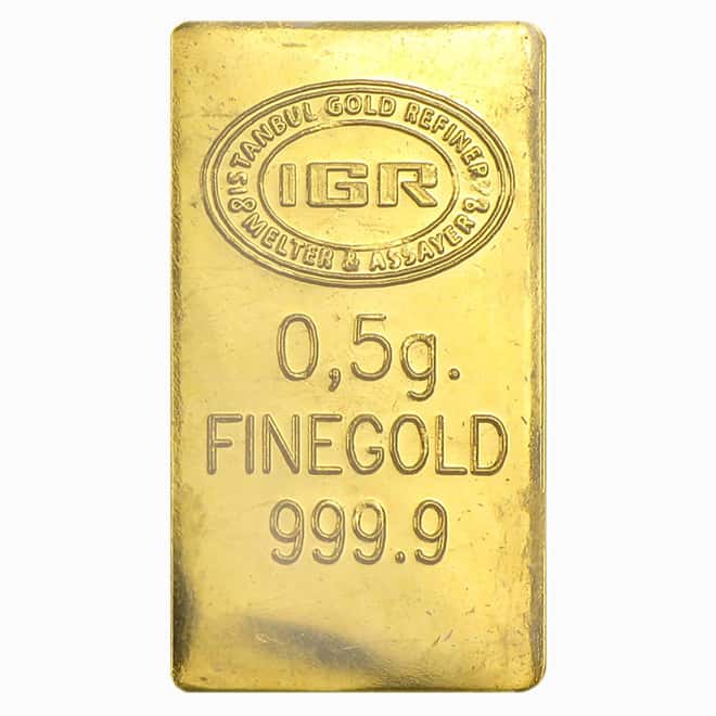 1/2 gram Istanbul Gold Refinery Bar (IGR) .9999 Fine (Graduation Assay)