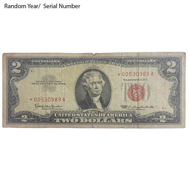 $2 Bill Legal Tender Currency Star Note Red Seal Cull (Random Year)