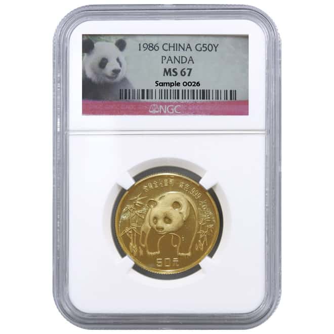 1986 1/2 oz China Gold Panda 50 Yuan NGC MS 67