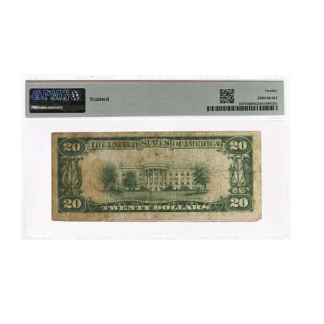 1929 $20 National Currency Note New York PMG VF 20 (Stained)