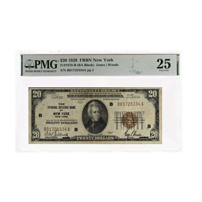 1929 $20 National Currency Note New York PMG VF 25