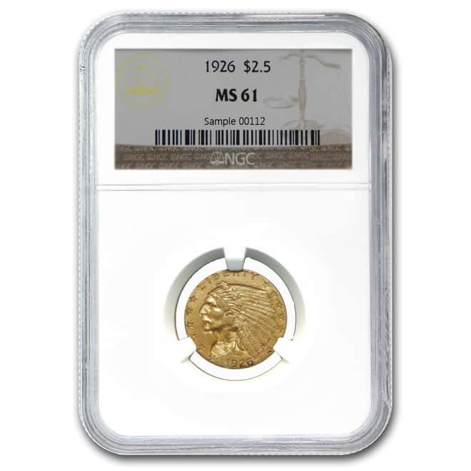 1926 $2.5 Quarter Eagle Indian Head Gold Coin NGC MS 61