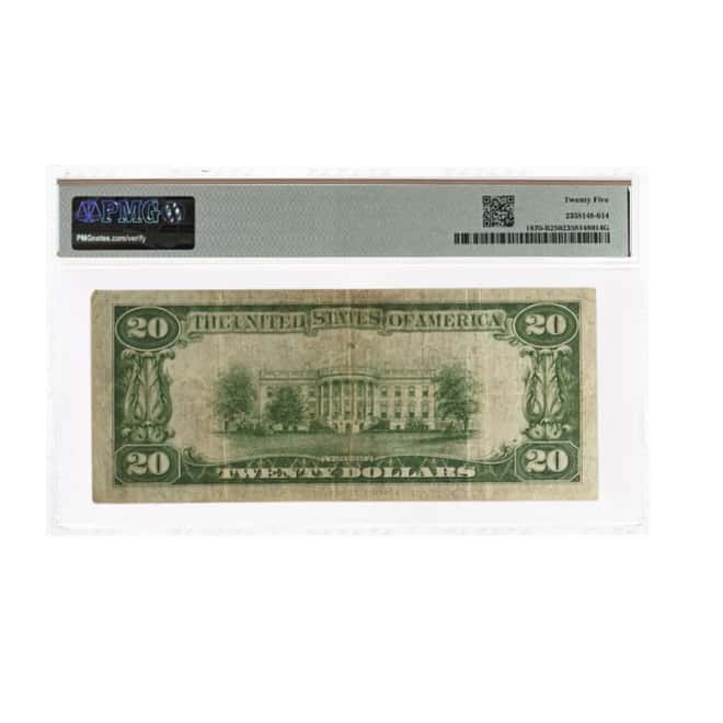 1929 $20 National Currency Note New York PMG VF 25