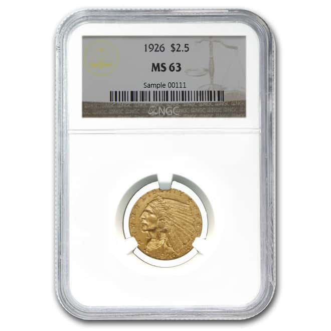1926 $2.5 Quarter Eagle Indian Head Gold Coin NGC MS 63