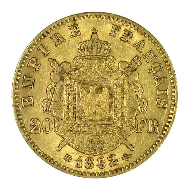 1862 BB France 20 Francs Emperor Napoleon III Gold Coin