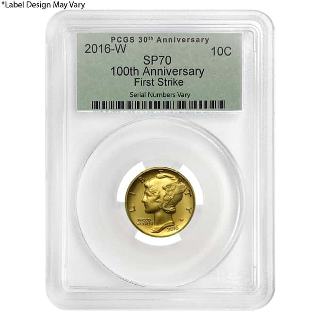 2016 1/10 oz Mercury Dime Centennial Gold Coin PCGS SP 70 FS 100th Ann