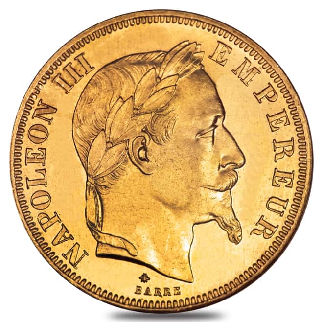 50 Francs French Gold Napoleon III AGW .4667 oz Avg Circ (1855-1868, Random Year) 