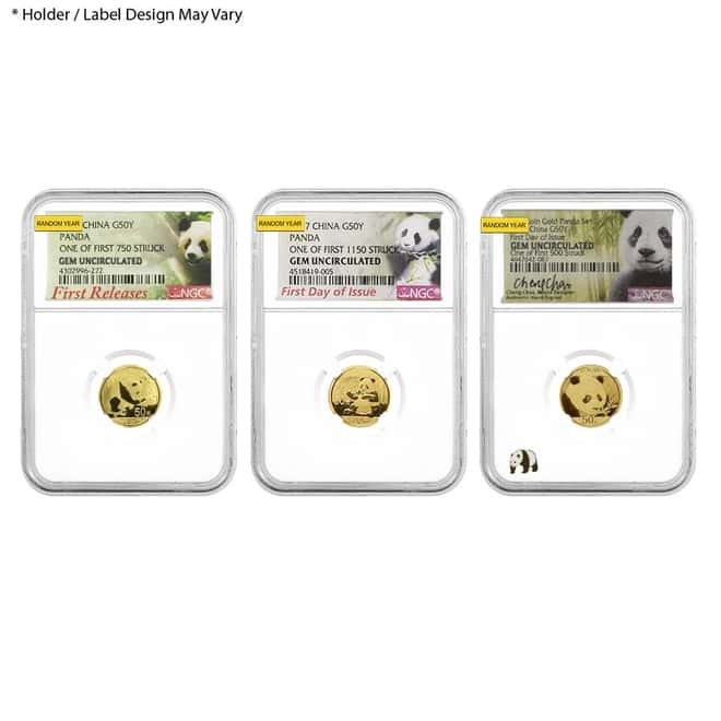 3 gram Chinese Gold Panda NGC Gem Unc (Random Year)