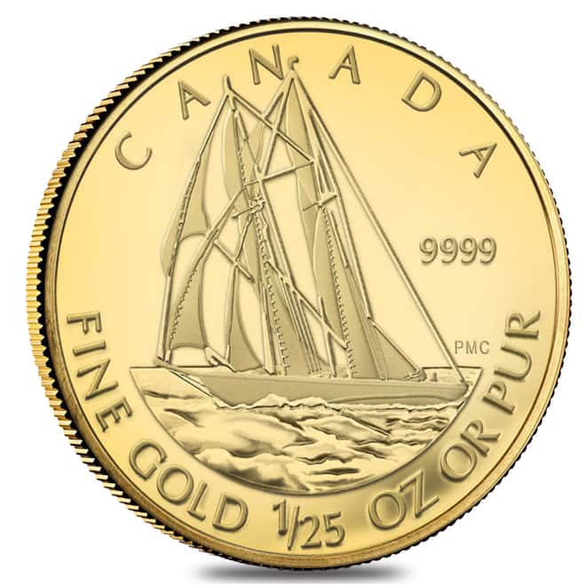 2012 1/25 oz Gold Canadian Bluenose 50 Cents Proof Coin .9999 Fine (w/Box & COA)