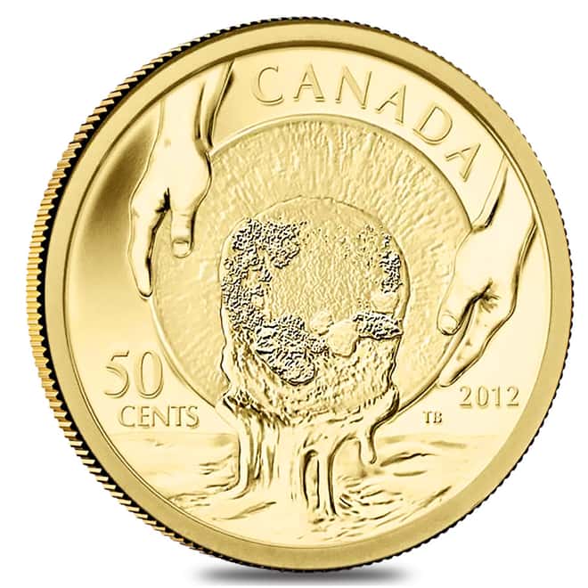 2012 1/25 oz Gold Canadian Cariboo Gold Rush 50 Cents Proof Coin .9999 Fine (w/Box & COA)
