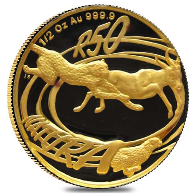 2002 1/2 oz South Africa Natura Cheetah Proof Gold Coin Abrasions .9999 Fine