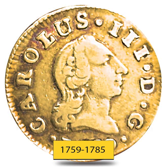 1/2 Escudo Spain Charles III Gold Coin Cleaned AGW .0489 oz (Random Year, 1759 - 1785)