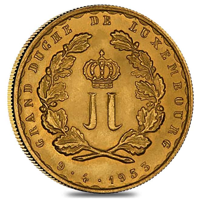 1953 Luxembourg 20 Francs Royal Wedding Gold Coin BU AGW .1867 oz