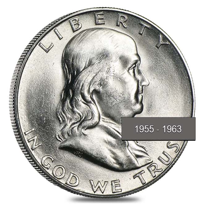 $10 Face Value Franklin Half Dollars 90% Silver 20-Coin Roll BU (1955-1963)