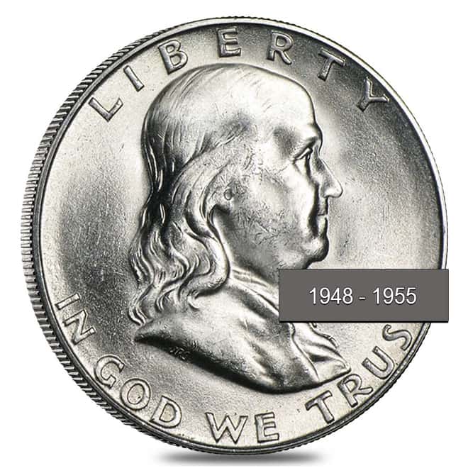 $10 Face Value Franklin Half Dollars 90% Silver 20-Coin Roll BU (1948-1955)
