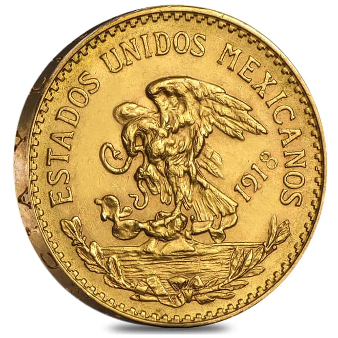 1918 20 Pesos Mexican Gold Coin Avg Circ