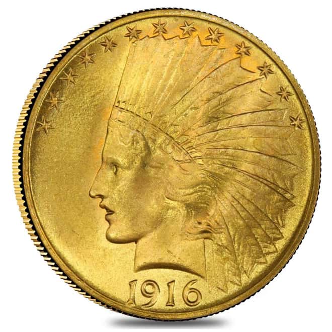 1916 S $10 Gold Indian Head Eagle Coin NGC AU 58