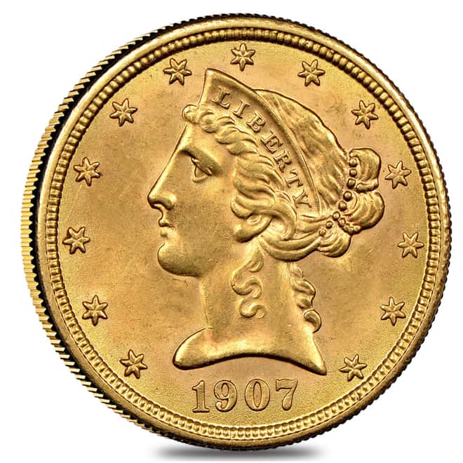 1907 $5 Liberty Head Half Eagle Gold Coin NGC MS 63