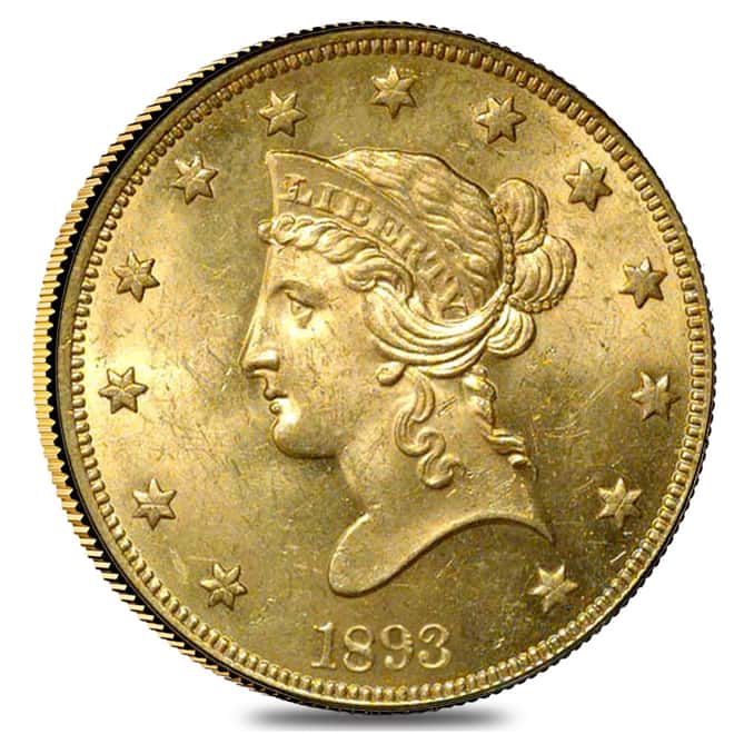 1893 $10 Liberty Head Gold Eagle Coin NGC MS 61