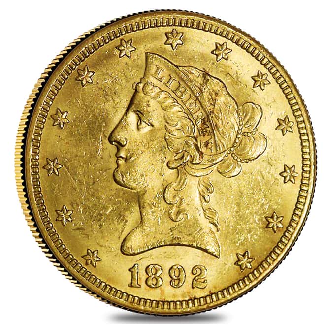 1892 O $10 Gold Liberty Head Eagle Coin NGC AU 55