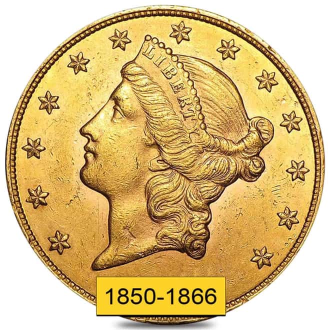 $20 Gold Double Eagle Liberty Head Type I - Almost Uncirculated AU (Random Year, 1850-1866)