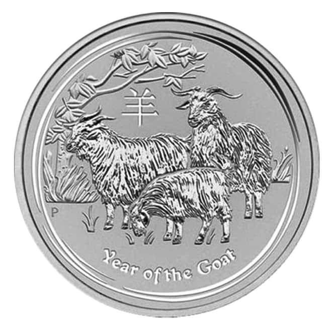 2015 5 oz Silver Lunar Year of The Goat BU Australian Perth Mint In Cap