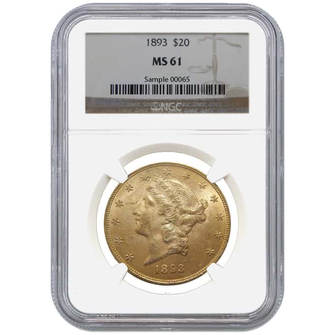 1893 $20 Gold Liberty Head Double Eagle Coin NGC MS 61