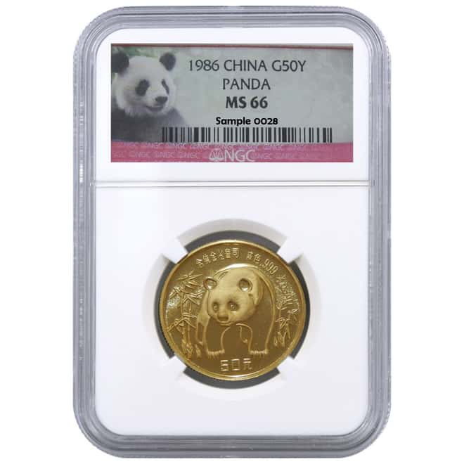 1986 1/2 oz China Gold Panda 50 Yuan NGC MS 66