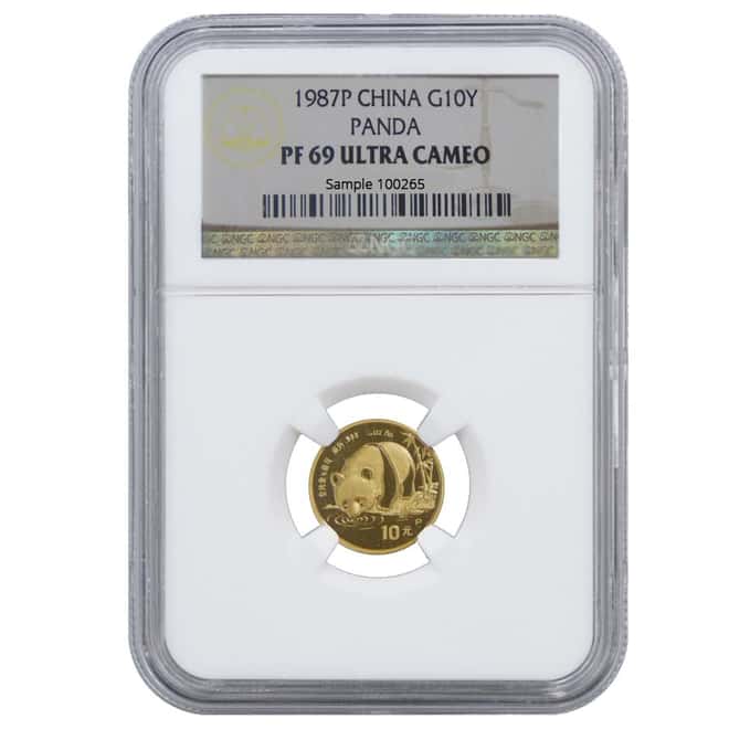 1987 P 1/10 oz China Gold Panda 10 Yuan NGC PF 69 Ultra Cameo