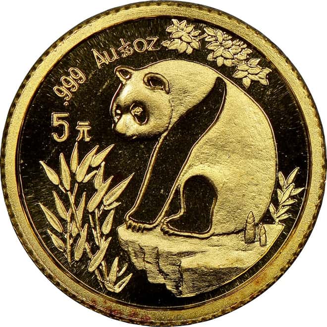 1993 1/20 oz Chinese Gold Panda 5 Yuan Small Date BU (Sealed)
