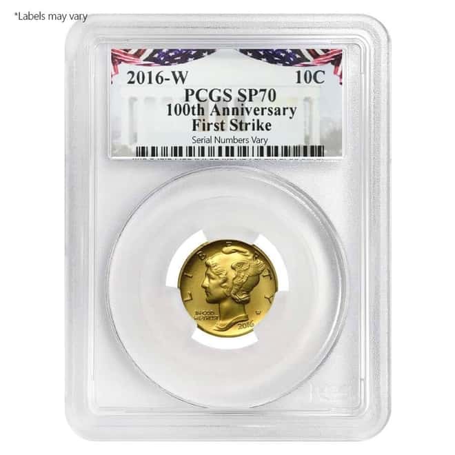 2016 1/10 oz Mercury Dime Centennial Gold Coin PCGS SP 70 FS 100th Ann