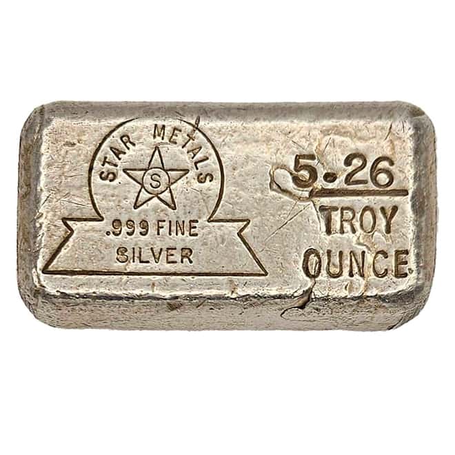 5.26 oz Star Metals Vintage Silver Bar .999 Fine