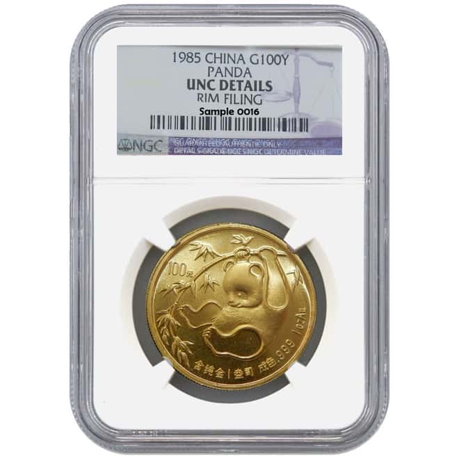 1985 1 oz Gold China Panda 100 Yuan NGC UNC Details