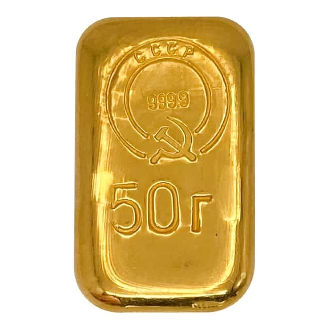 50 gram Russia USSR Gold Bar .9999 Fine