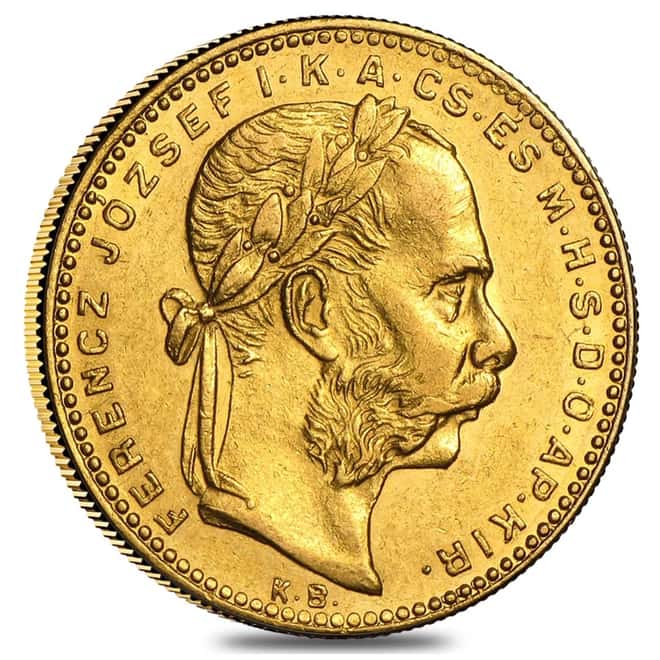 Hungary Gold 8 Forint/20 Francs AU AGW .1867 oz  (1870-1892, Random Year)