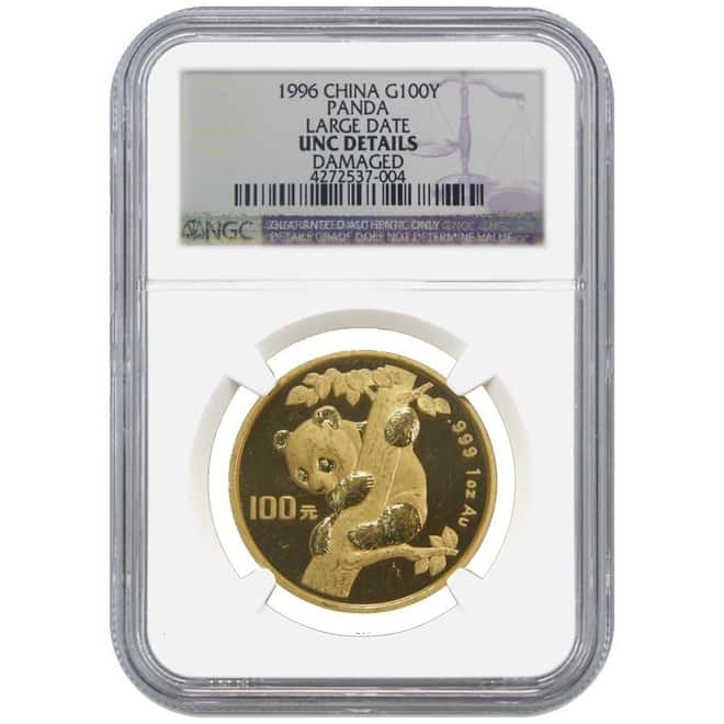 1996 1 oz China Gold Panda 100 Yuan NGC UNC Details