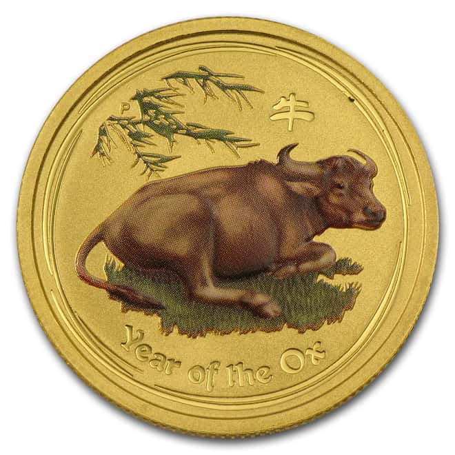 2009 1/4 oz Gold Lunar Year of the Ox Perth Mint Series II Colorized (In Capsule)