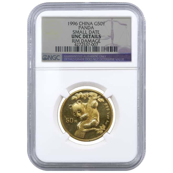 1996 1/2 oz China 50 Yuan Gold Panda NGC UNC Details