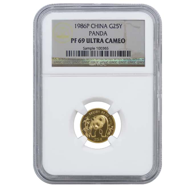 1986 P 1/4 oz China Gold Panda 25 Yuan NGC PF 69 Ultra Cameo