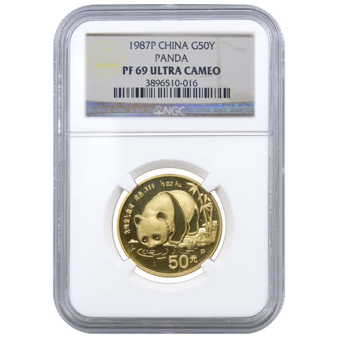 1987P 1/2 oz China Gold Panda 50 Yuan NGC PF 69 Ultra Cameo