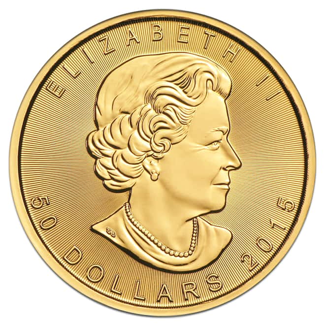 2015 1 oz Canadian Gold Maple Leaf $50 .9999 Fine Gold (In Assay Card)
