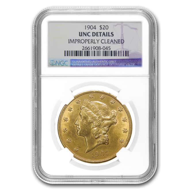 1904 $20 Liberty Head Double Eagle Gold Coin NGC UNC Details 