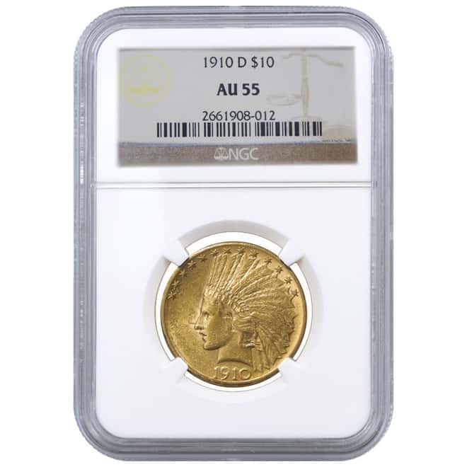 1910 D $10 Indian Head Gold Eagle NGC AU 55 