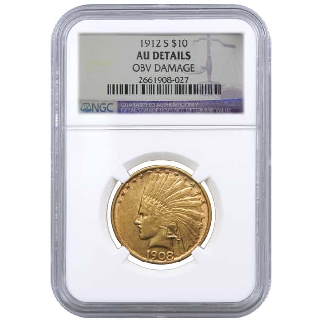 1912 S $10 Indian Head Gold Eagle NGC AU Details