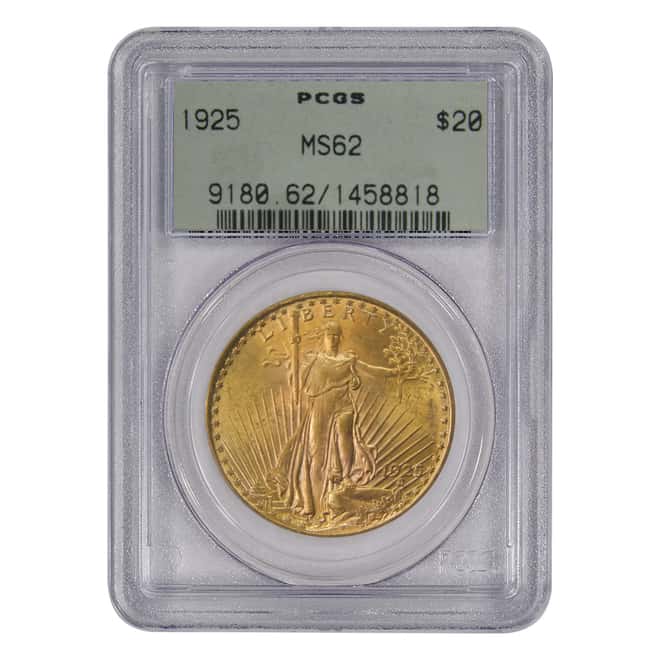 1925 $20 Gold St. Gaudens Double Eagle Coin PCGS MS 62