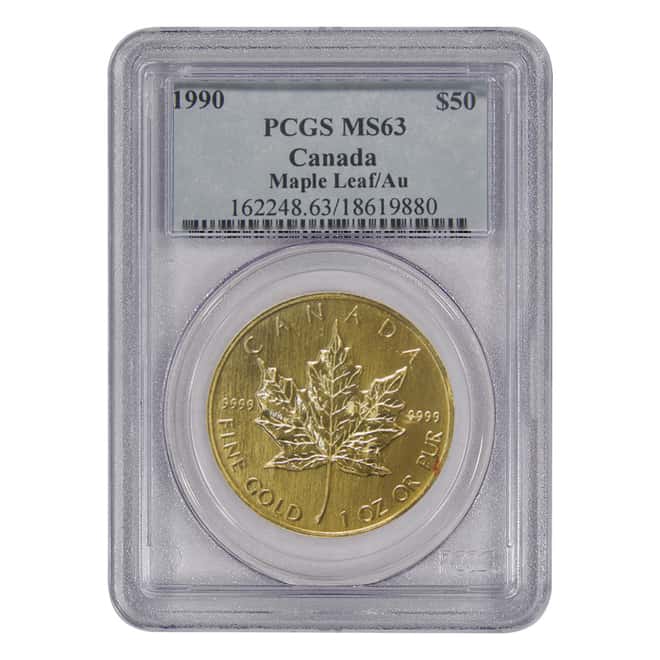 1990 1 oz Canadian Gold Maple Leaf $50 PCGS MS 63