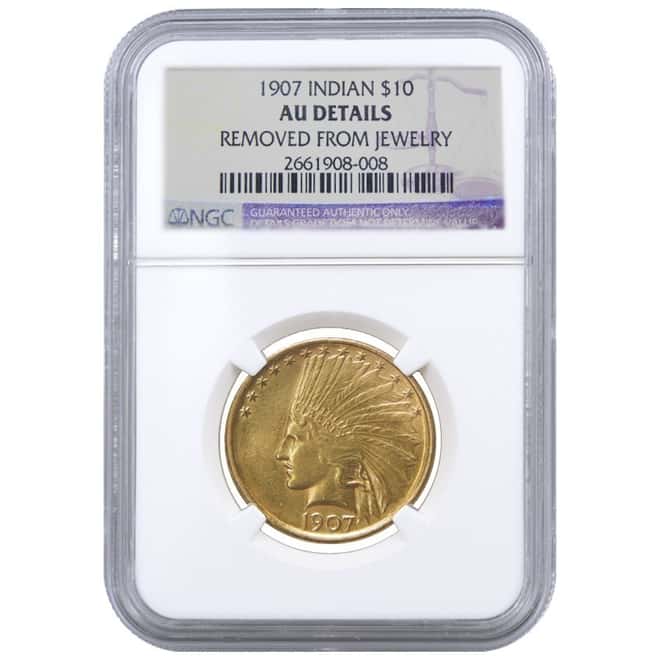 1907 $10 Indian Head Gold Eagle NGC AU Details No Motto